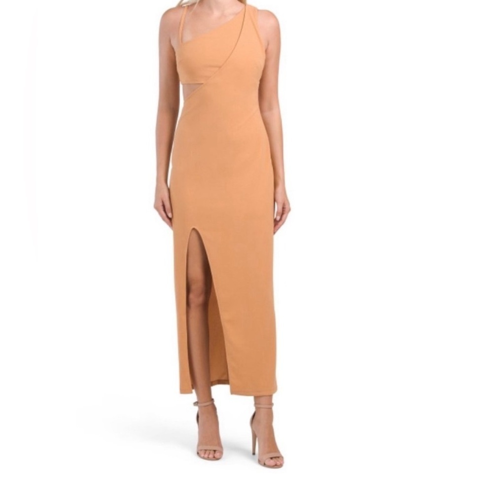 The Rachel Rachel Roy Dresses Cutout One Shoulder Maxi Gown Sandlewood Size XL